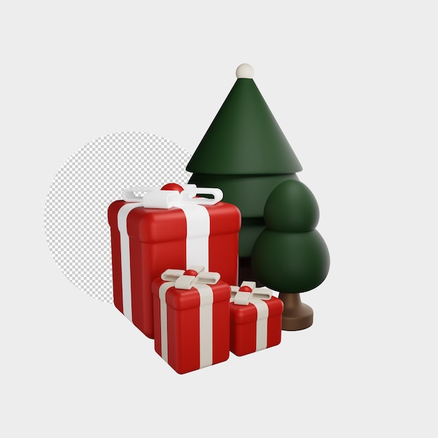 3d Ilustracja Boże Narodzenie Pudełko I Drzewo Izolowany Obiekt Z Wysokiej Jakości Renderowaniem.
