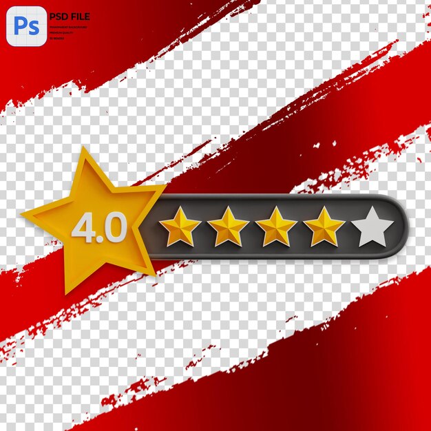 PSD 3d ilustracja czterech z pięciu gwiazdek rating renderowanie ikony izolowany png