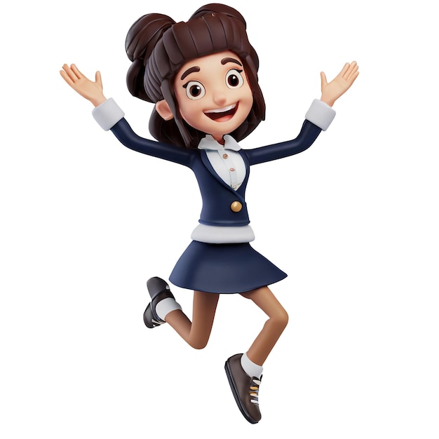 PSD 3d ilustracja dziewczyny szczęśliwie skaczącej na przezroczystym tle