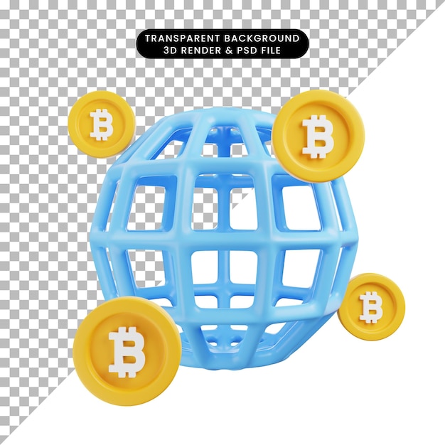 3d Ilustracja Ikona Bitcoin Ikona Kuli Ziemskiej Styl Renderowania 3d