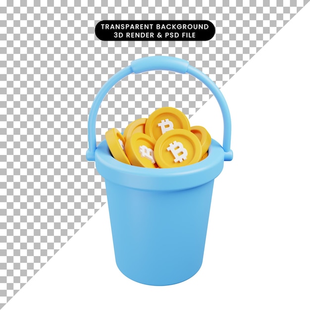 3d Ilustracja Ikona Bitcoin Wiadro Bitcoina Styl Renderowania 3d