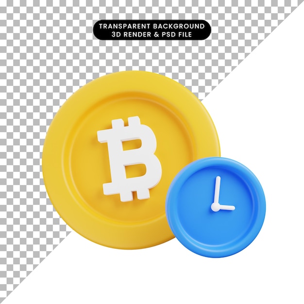 3d Ilustracja Ikona Bitcoina Z Ikoną Zegara Styl Renderowania 3d