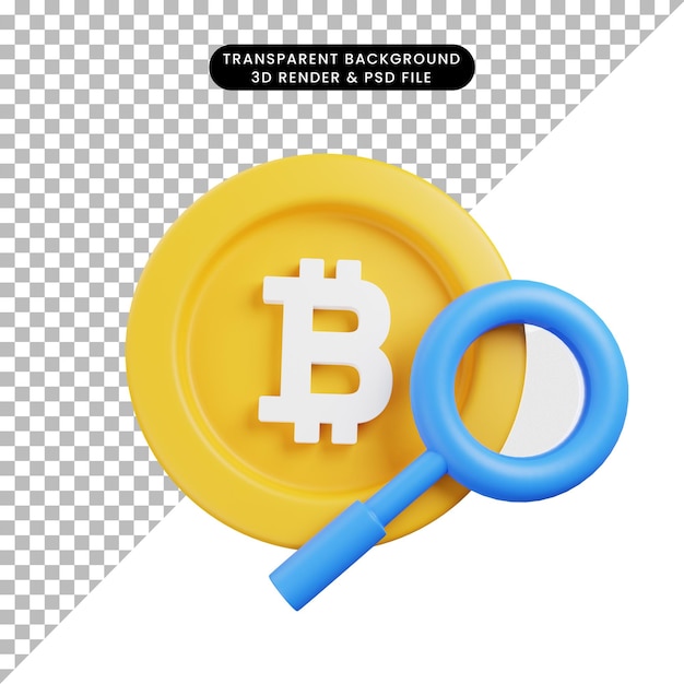 3d Ilustracja Ikona Bitcoina Z Powiększającym Stylem Renderowania 3d