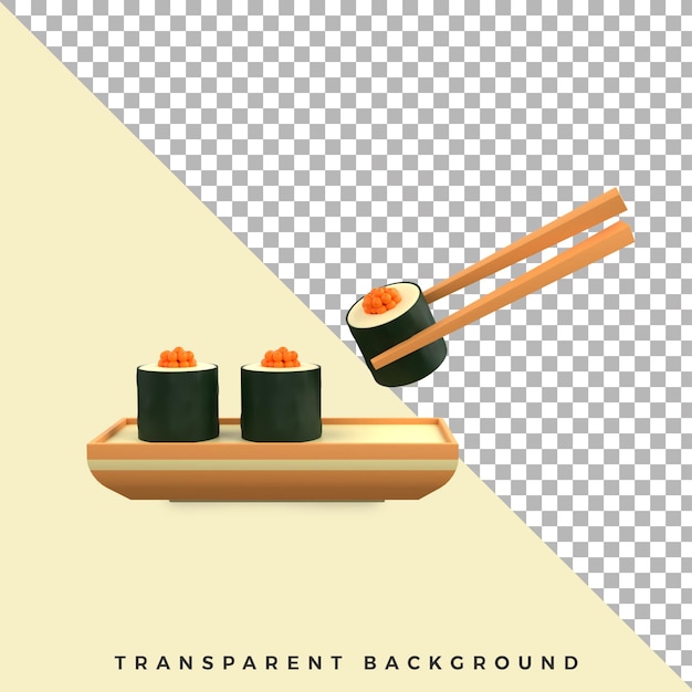 PSD 3d ilustracja jedzenie sushi na białym tle