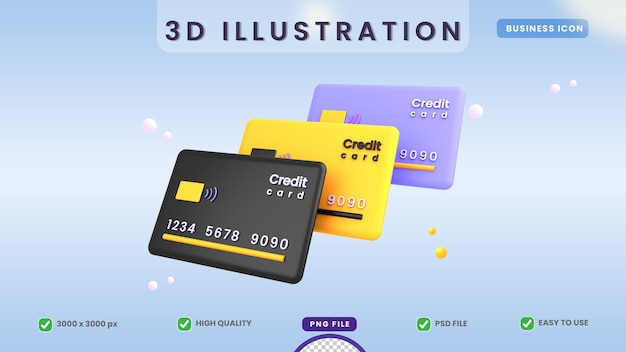 3d Ilustracja Karty Kredytowej Premium Psd