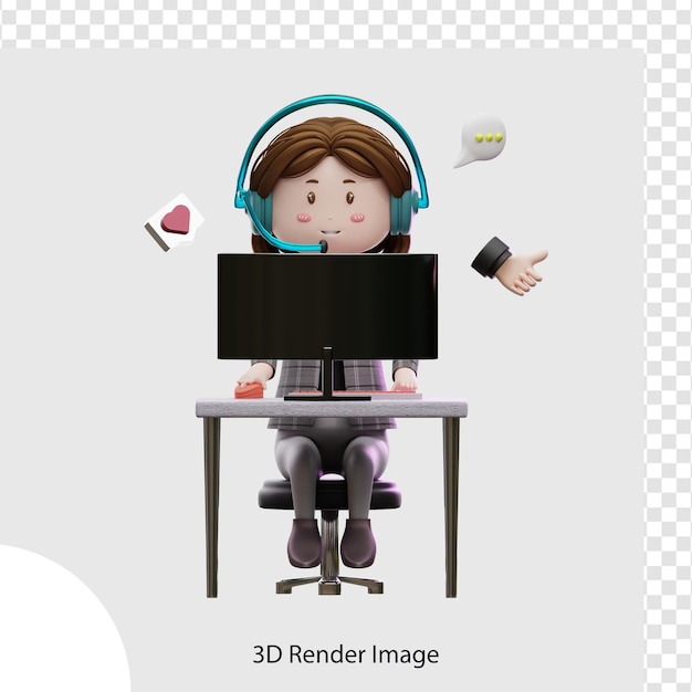 3d ilustracja kobiece obsługa klienta grać komputer