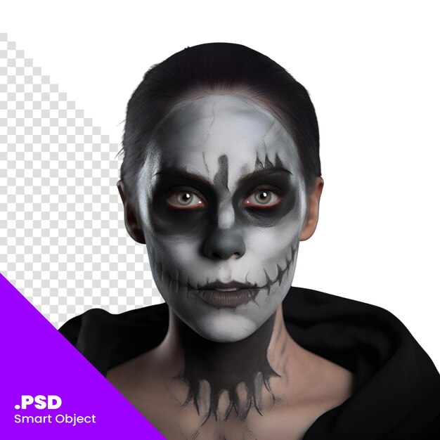 PSD 3d ilustracja kobiety z szablonem psd makijażu na halloween