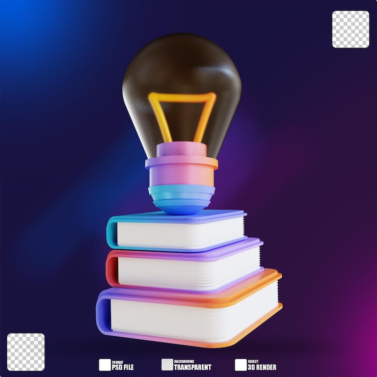 PSD 3d ilustracja kolorowa książka i lampa