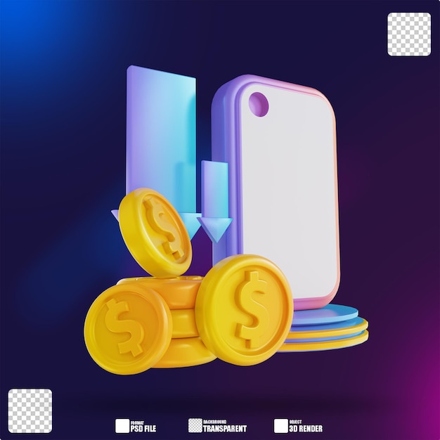3D ilustracja kolorowa mobilna wypłata pieniędzy 3