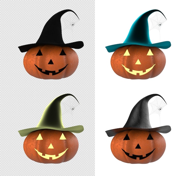 3d Ilustracja Kolorowej Dyni Halloween Z Kapeluszem