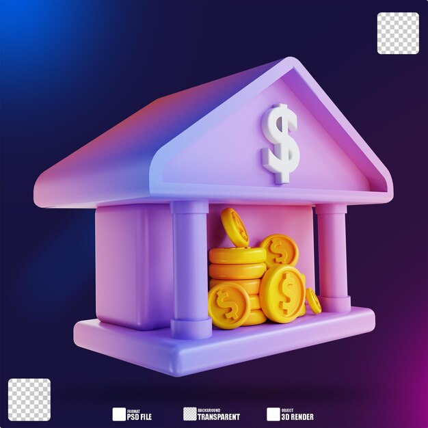 PSD 3d ilustracja kolorowy bank pieniędzy 3