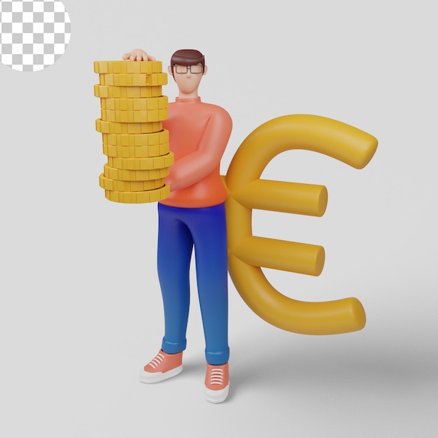 3d ilustracja koncepcja Biznesmen z dużym pojęciem inwestycji znak euro