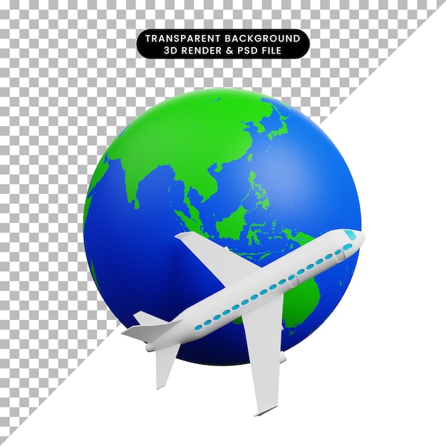 3d ilustracja koncepcji ikony mapy lokalizacji z ziemią i samolotem