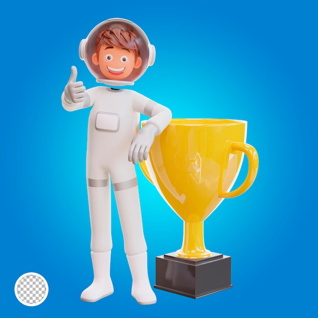 3d Ilustracja Kosmonauta Astronauta Z Trofeum