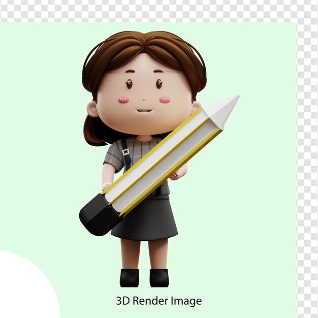 3d Ilustracja Kreskówka Bizneswoman Z Ołówkiem