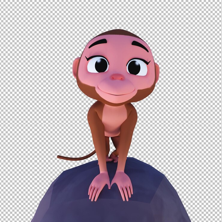 PSD 3d ilustracja kreskówka małpa siedzi