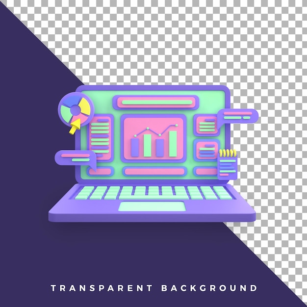 3d ilustracja laptop aplikacja biurowa ui ikona ux izolowany obiekt wysoka jakość