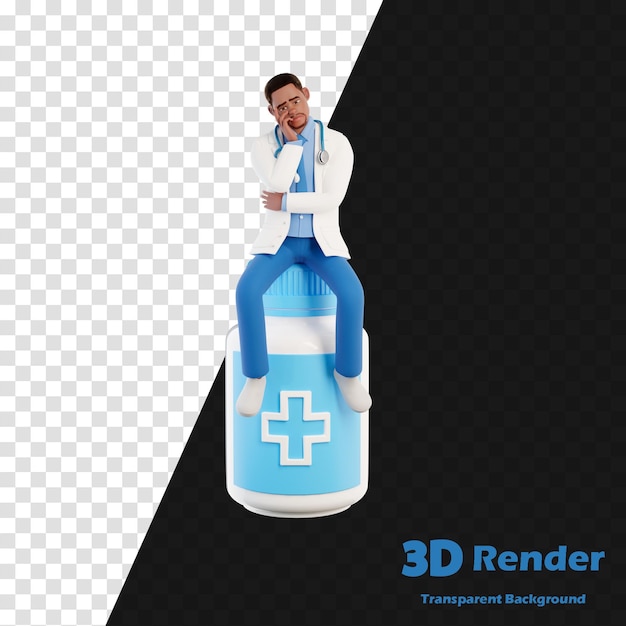 3D ilustracja lekarza z butelką 3D