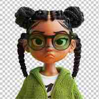 PSD 3d ilustracja małej afroamerykańskiej dziewczyny z plecionymi włosami