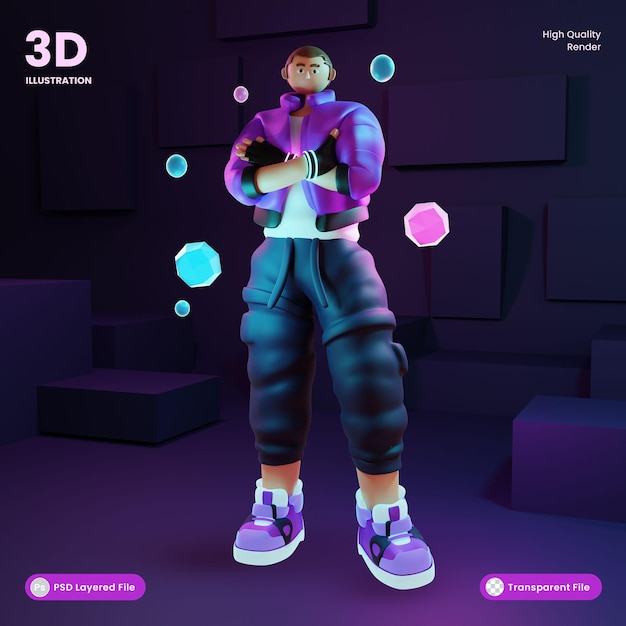 PSD 3d ilustracja metaverse futurystyczna postać z technologią wirtualną i cyfrową