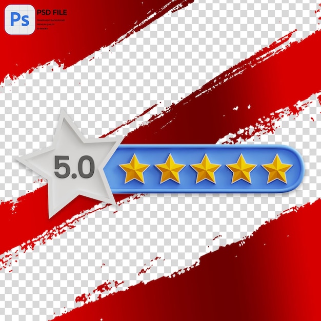 PSD 3d ilustracja pięciu z pięciu gwiazdek rating renderowanie ikony izolowany png