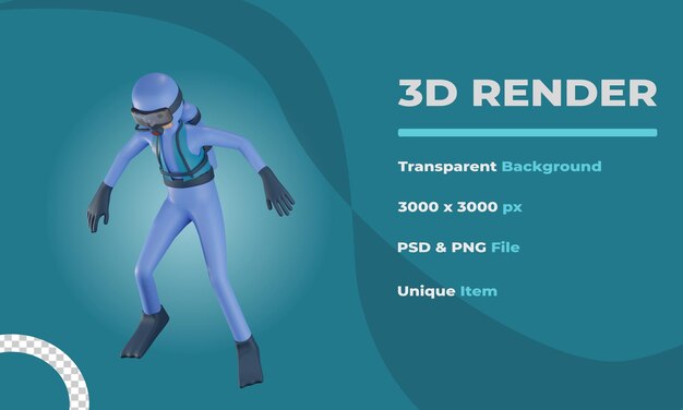 3d Ilustracja Płetwonurka Z Przezroczystym Tłem