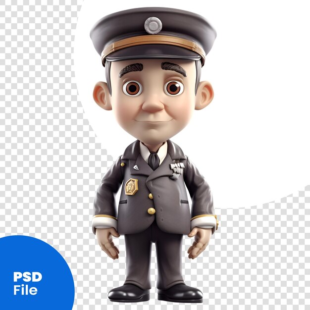 PSD 3d ilustracja policjanta z kreskówki pozującego odizolowanego na białym tle szablon psd