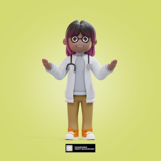 PSD 3d ilustracja postać ładny lekarz kobieta na białym tle