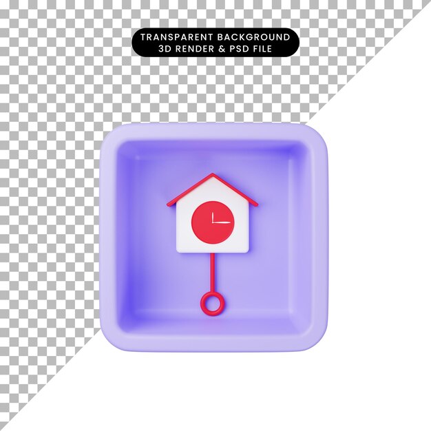 PSD 3d ilustracja prostego zegara ściennego z ikoną na sześcianie