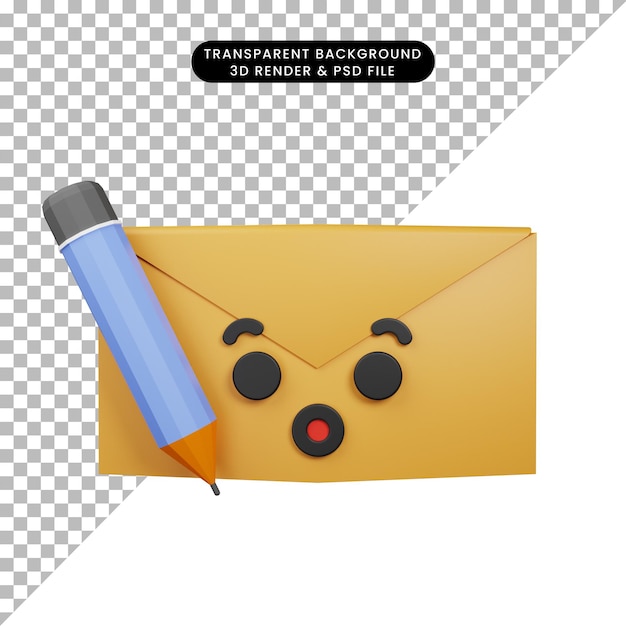 PSD 3d ilustracja prostej ikony emoji wow e-mail z kopertą w stylu renderowania 3d