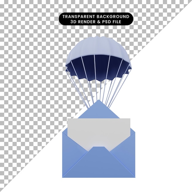 PSD 3d ilustracja prostej koperty obiektu ze spadochronem