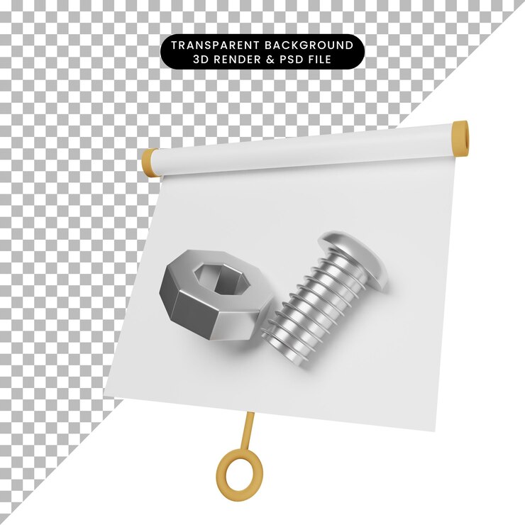 PSD 3d ilustracja prostej tablicy do prezentacji obiektów lekko pochylony widok ze śrubą i nakrętką