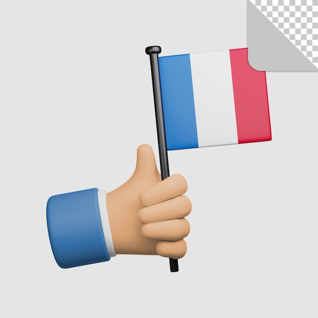 3d Ilustracja Ręki Trzymającej Flagę Francji