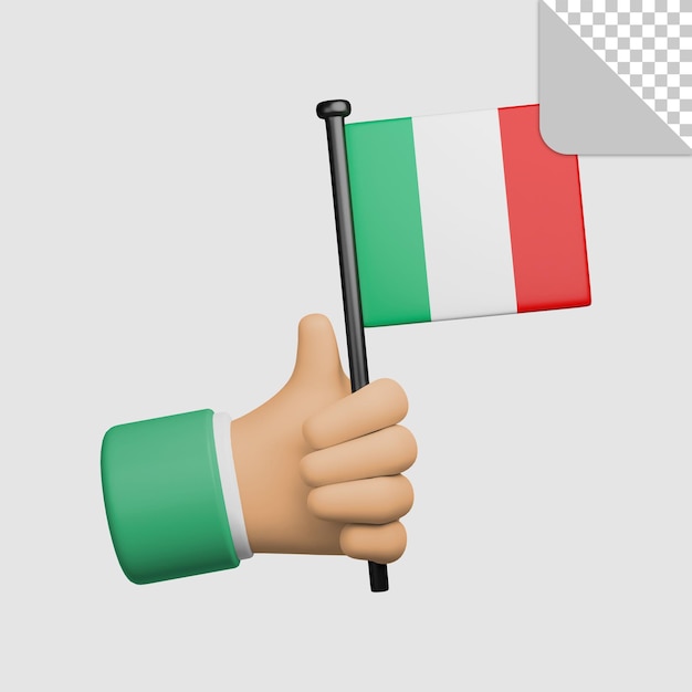 PSD 3d ilustracja ręki trzymającej flagę włoch