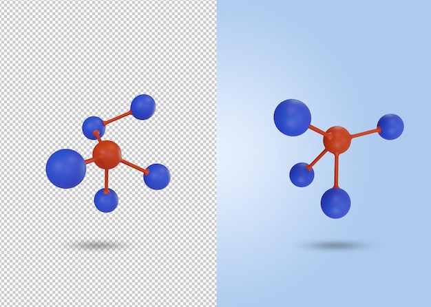 PSD 3d ilustracja renderowania cząsteczki w kolorze niebieskim i czerwonym