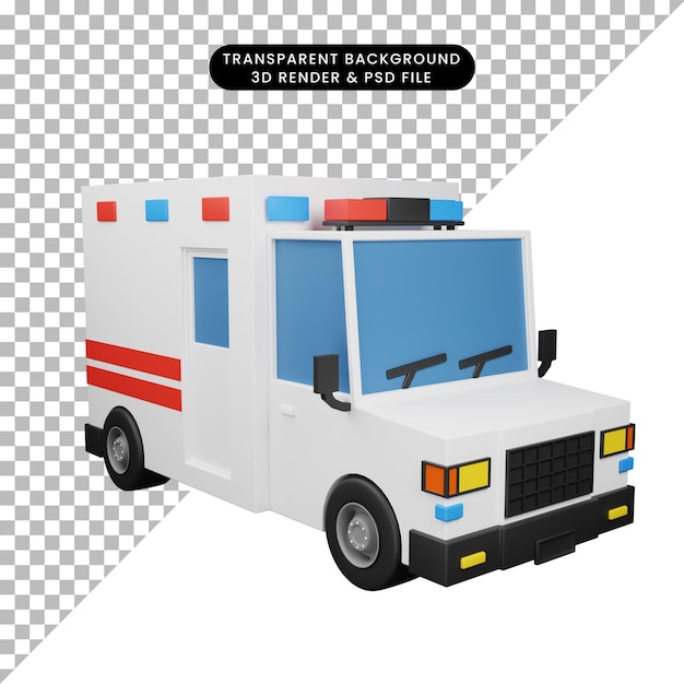 PSD 3d ilustracja renderowania ikona pojazd karetka transport 3d render stlye