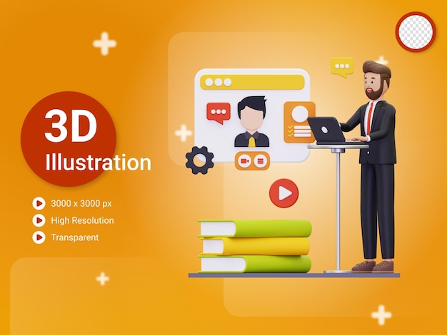 3d ilustracja rozmowy kwalifikacyjnej online