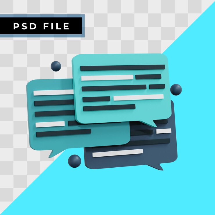 PSD 3d ilustracja rozmowy w oknie czatu, realistyczna i wysoka rozdzielczość