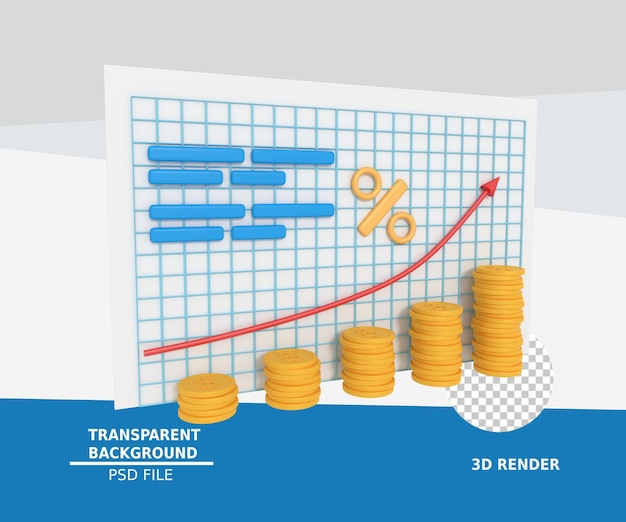 PSD 3d ilustracja rozwijającego się biznesu finansowego