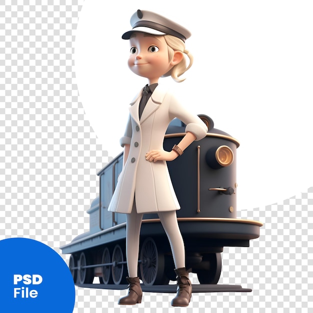 PSD 3d ilustracja słodkiego policjanta stojącego obok szablonu psd pociągu