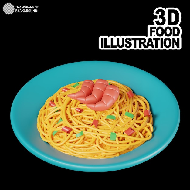 3D ilustracja smażonego makaronu