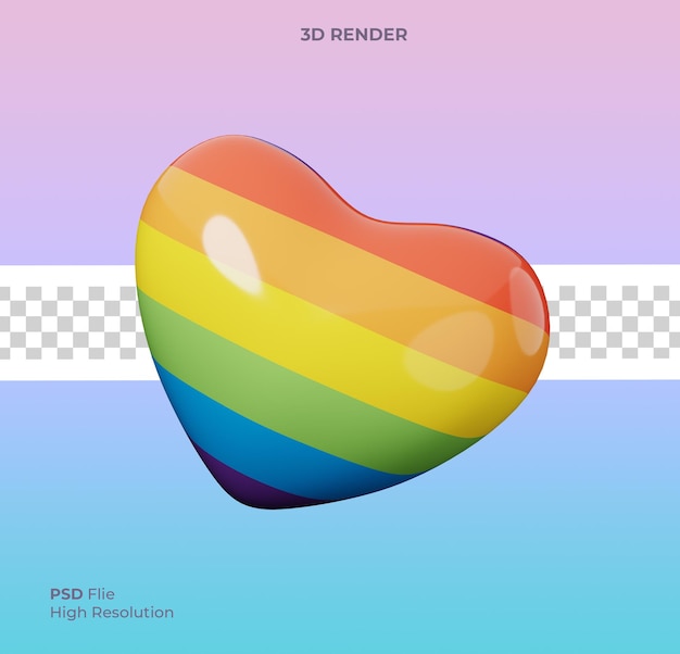 3D ilustracja tęczowego serca na białym tle ikona miesiąca dumy LGBT