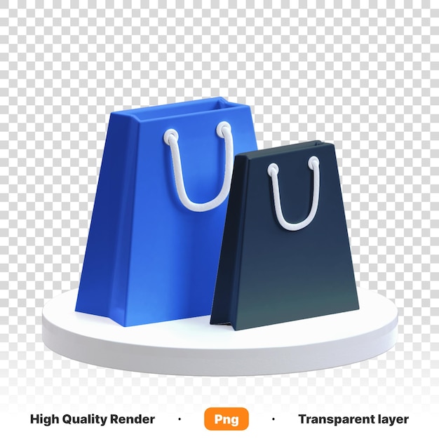 3D ilustracja toreb zakupowych dla koszyka platformy e-commerce na przezroczystym tle