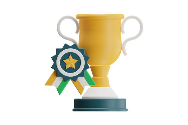 3D ilustracja trofeum z ikoną wstążki nagrody