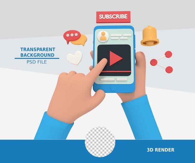 3d ilustracja trzyma strumieniowe wideo na telefonie