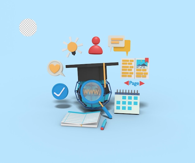 3d ilustracja uczenia się online w internecie