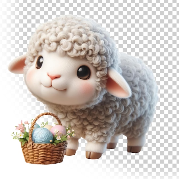 PSD 3d ilustracja uroczej owcy z brązową wełną izolowaną na przezroczystym tle