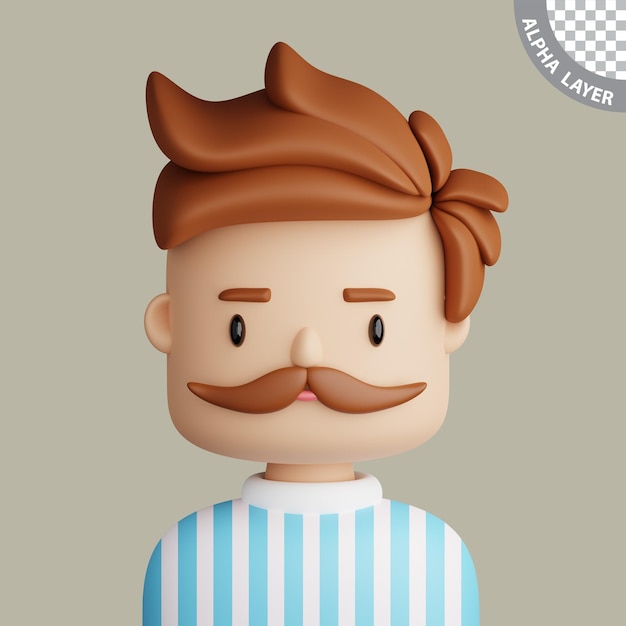3D ilustracja uśmiechniętego mężczyzny rasy kaukaskiej Rysunek z bliska portret stojącego mężczyzny rasy kaukaskiej z wąsami na szarym tle Avatar 3D dla ui ux