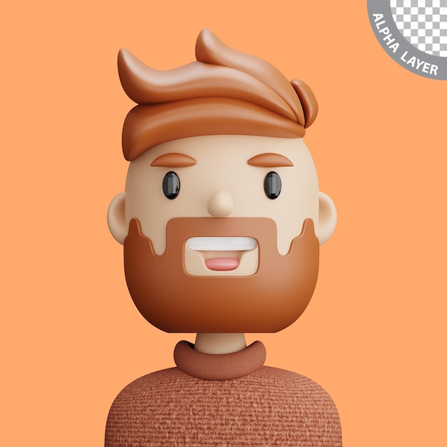 3D ilustracja uśmiechniętego mężczyzny Rysunek z bliska portret stojącego brodatego mężczyzny na pomarańczowym tle Avatar 3D dla ui ux