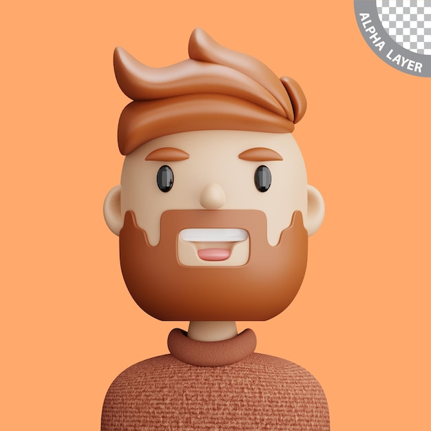 3d Ilustracja Uśmiechniętego Mężczyzny Rysunek Z Bliska Portret Stojącego Brodatego Mężczyzny Na Pomarańczowym Tle Avatar 3d Dla Ui Ux